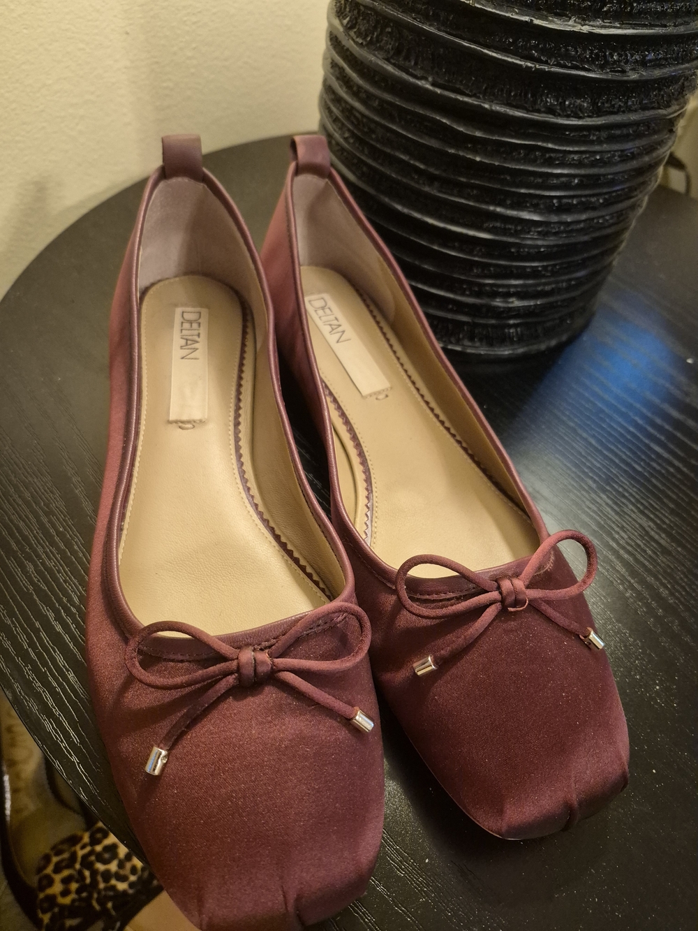 Deltan Burgundy Satin Ballet Flats with Bow